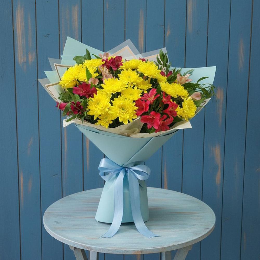 Букет цветов из: Альстромерии и Хризантемы в Никольское Ленинградская область