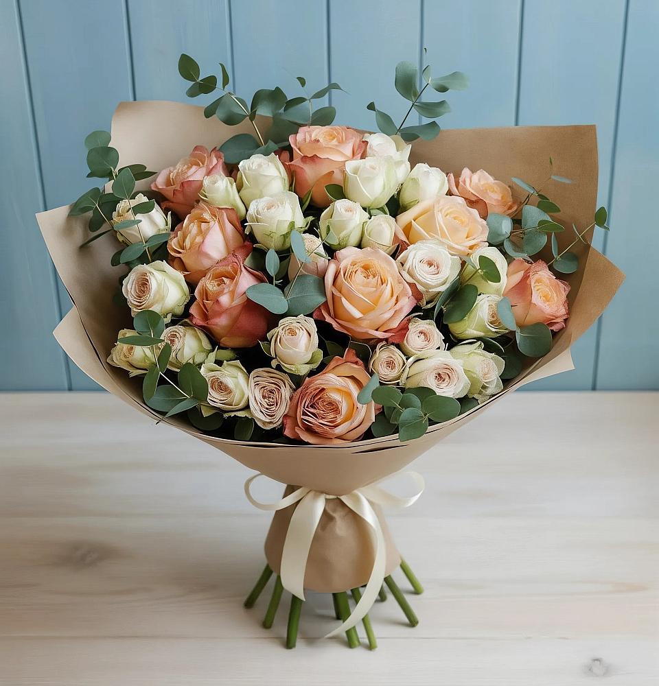 Букет цветов из: Альстромерии и Розы в Никольское Ленинградская область