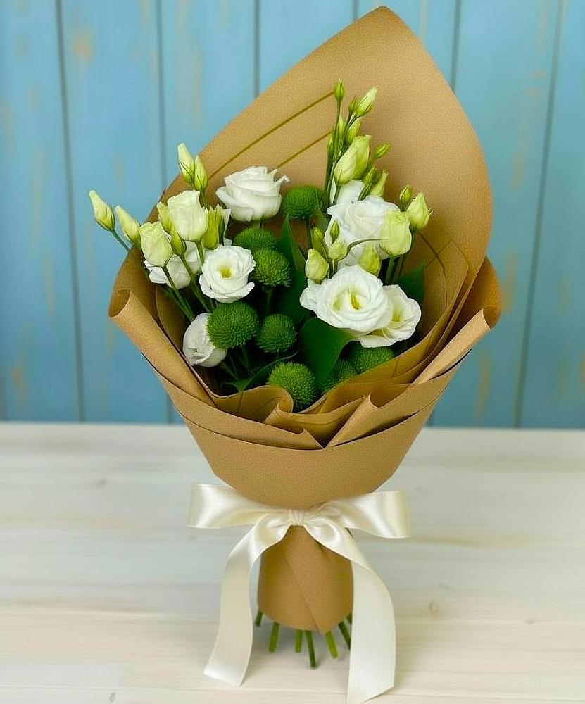 Букет цветов из: Хризантемы и Лизиантусы в Никольское Ленинградская область