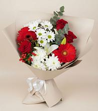 Букет цветов из:  Розы, Хризантемы, Герберы и Лилии в Никольское Ленинградская область