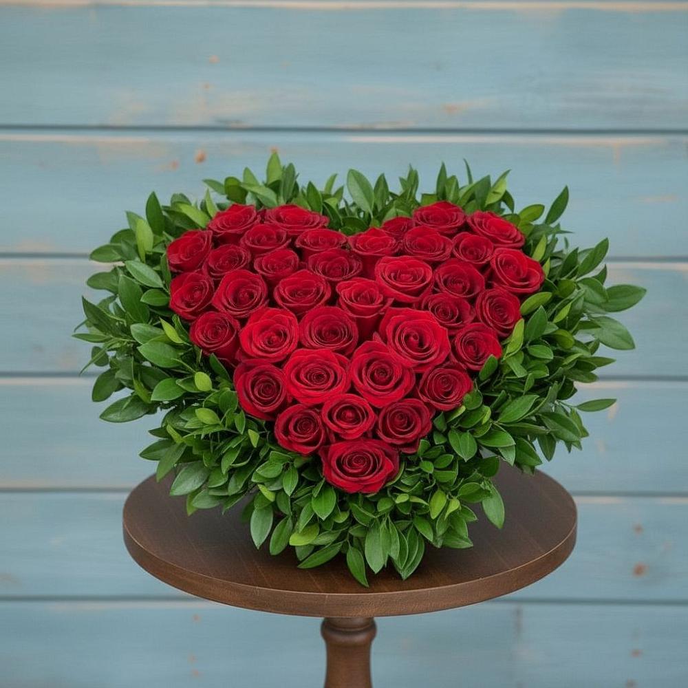 Цветочная композиция из Розы в виде сердца в Никольское Ленинградская область