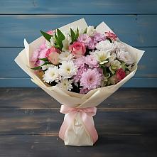 Букет цветов из:  Хризантемы, Альстромерии и Розы в Никольское Ленинградская область