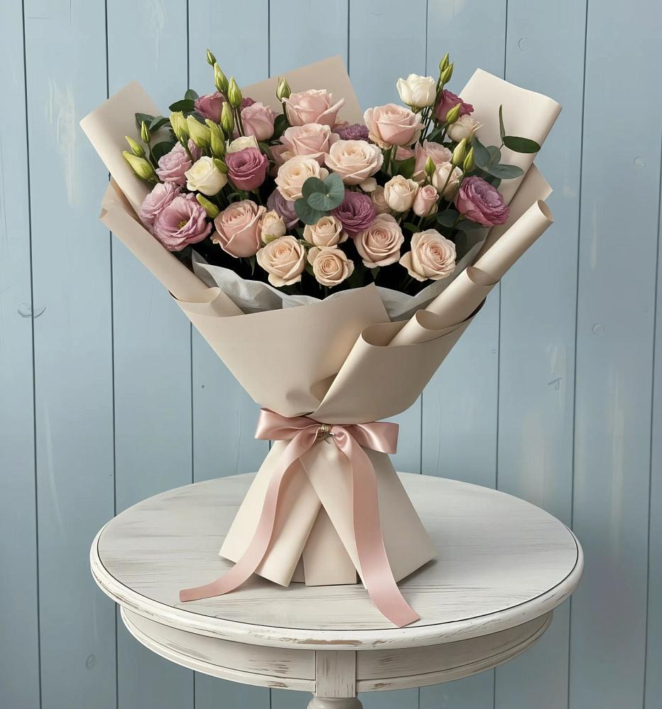 Букет цветов из: Розы и Лизиантусы в Никольское Ленинградская область